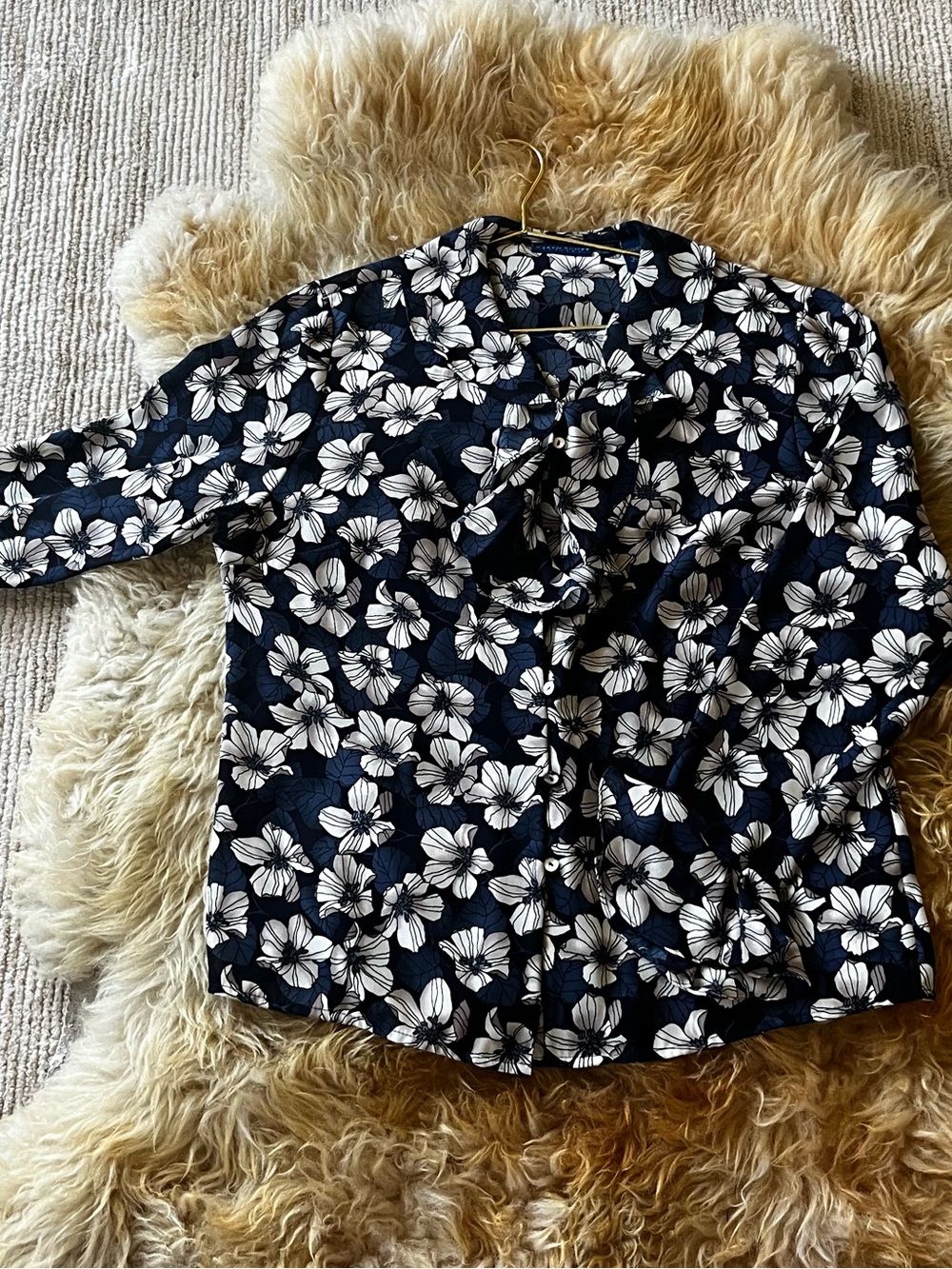 Karen Scott Navy and White Floral Button-Down Shirt